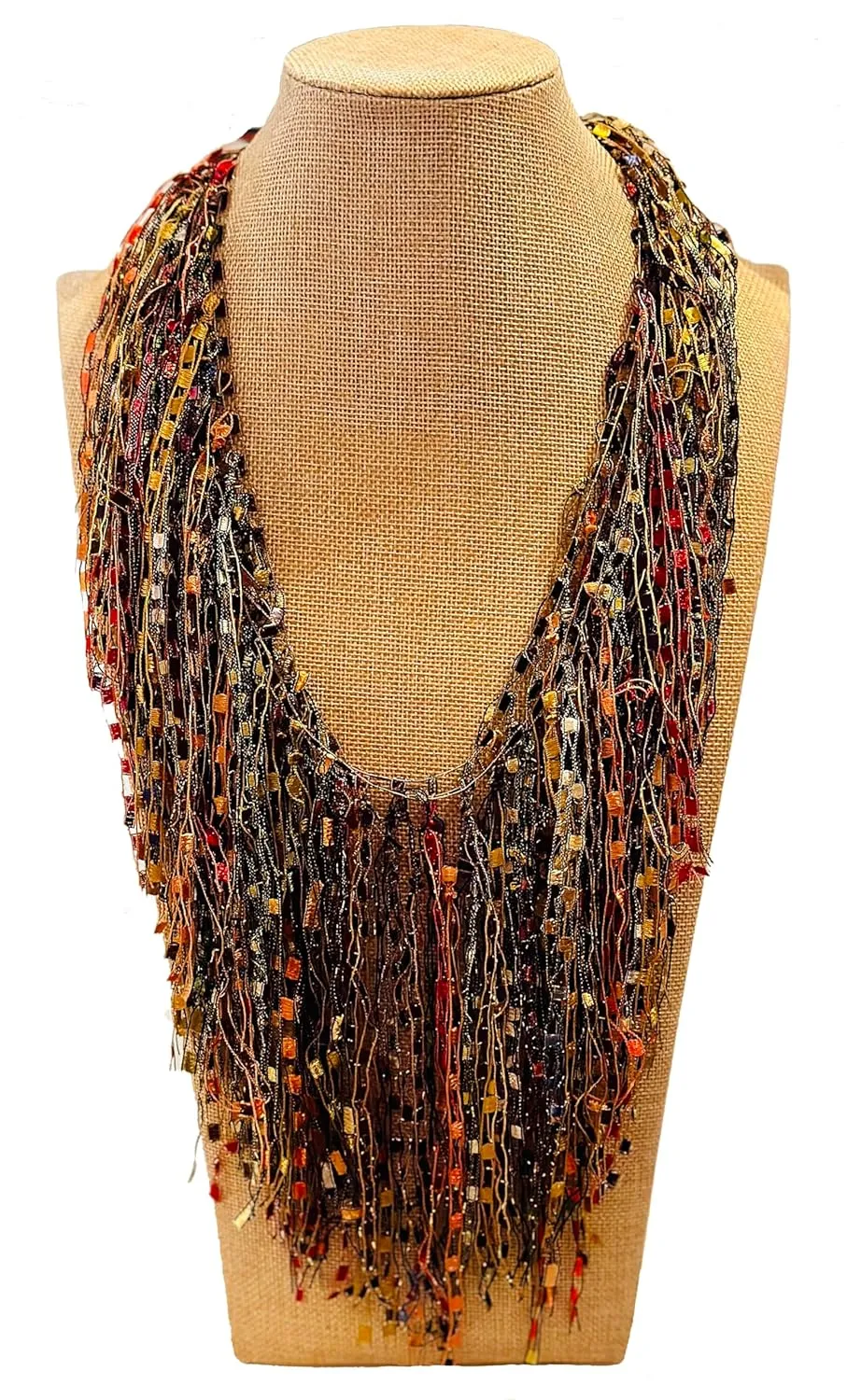 – Women’s Infinity Ladder Yarn Lightweight Scarf Necklace with Metallic Accents (AUTUMN)