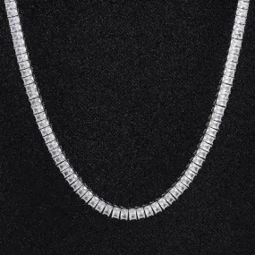 8mm Baguette Cut CZ Diamond Tennis Chain in White Gold
