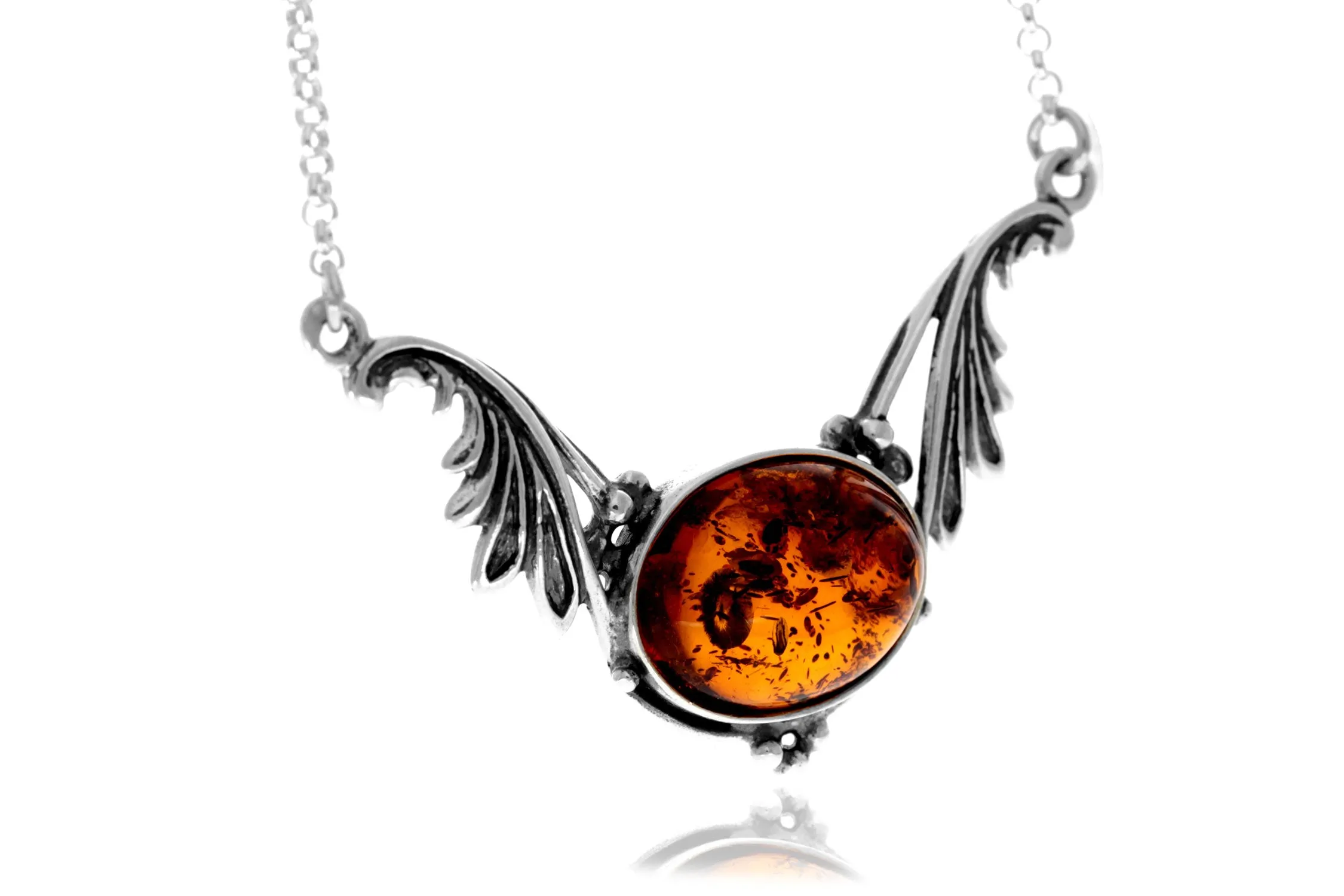 925 Sterling Silver & Genuine Baltic Amber Classic Necklace on Rolo Chain - GL916