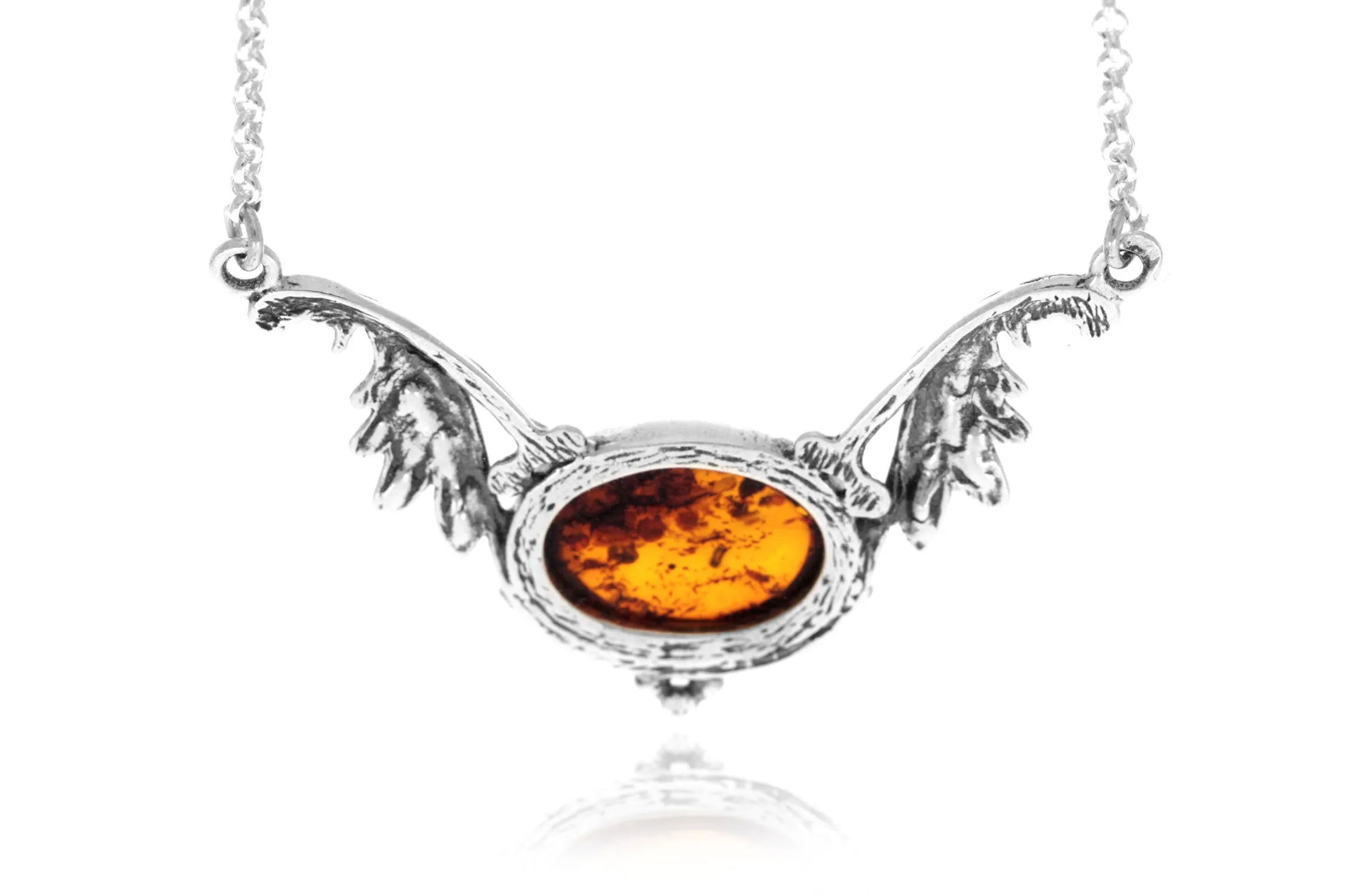 925 Sterling Silver & Genuine Baltic Amber Classic Necklace on Rolo Chain - GL916
