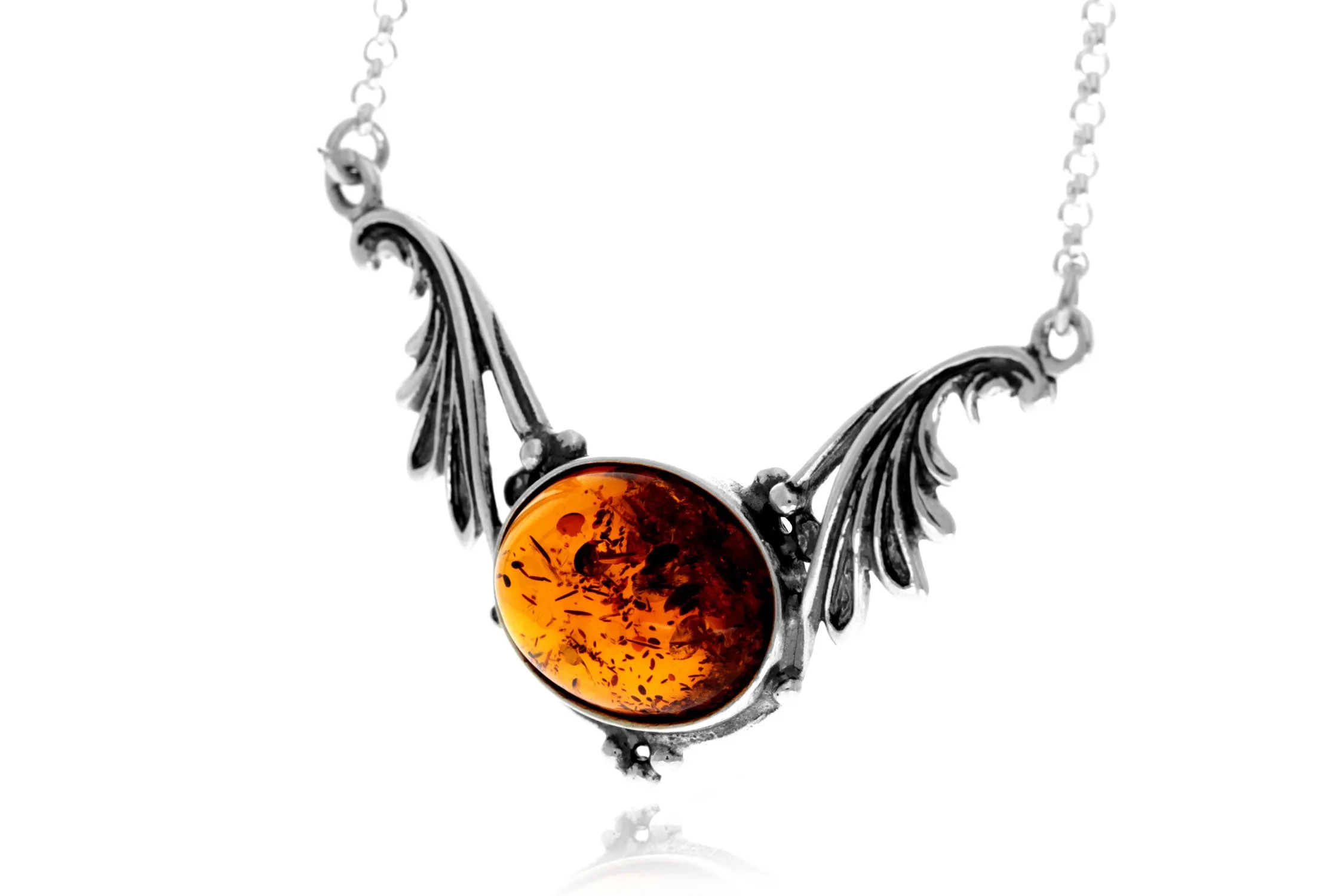 925 Sterling Silver & Genuine Baltic Amber Classic Necklace on Rolo Chain - GL916