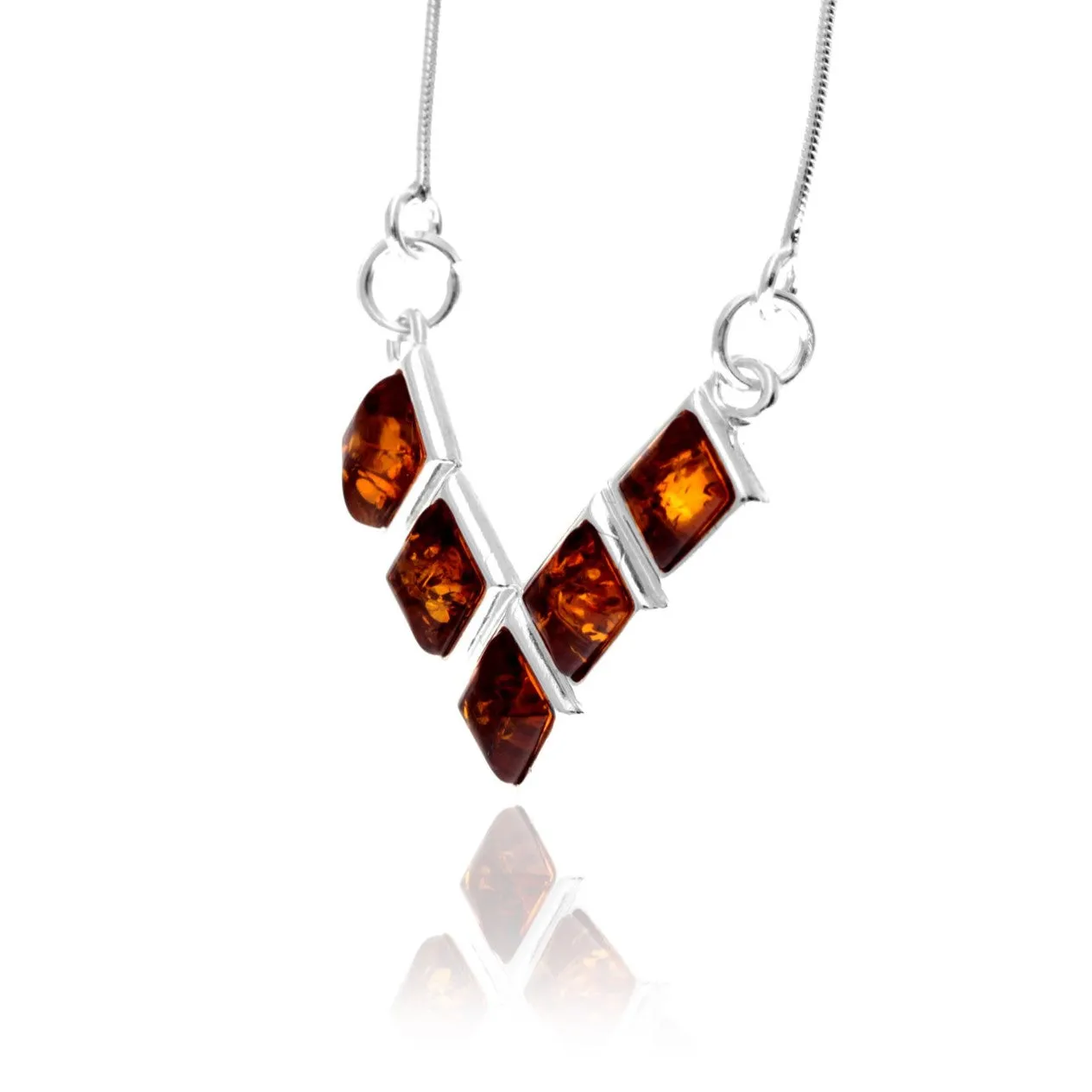 925 Sterling Silver & Genuine Cognac Baltic Amber Classic Necklace - 6140