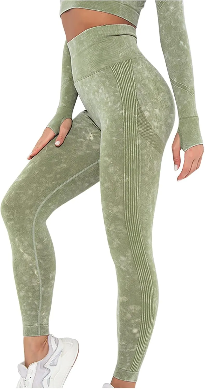 Akklian Gym Yoga Pants Compression Leggings for Women High Waist Butt Lifting Leggings Comfy Stretchy Striped Sports Leggings