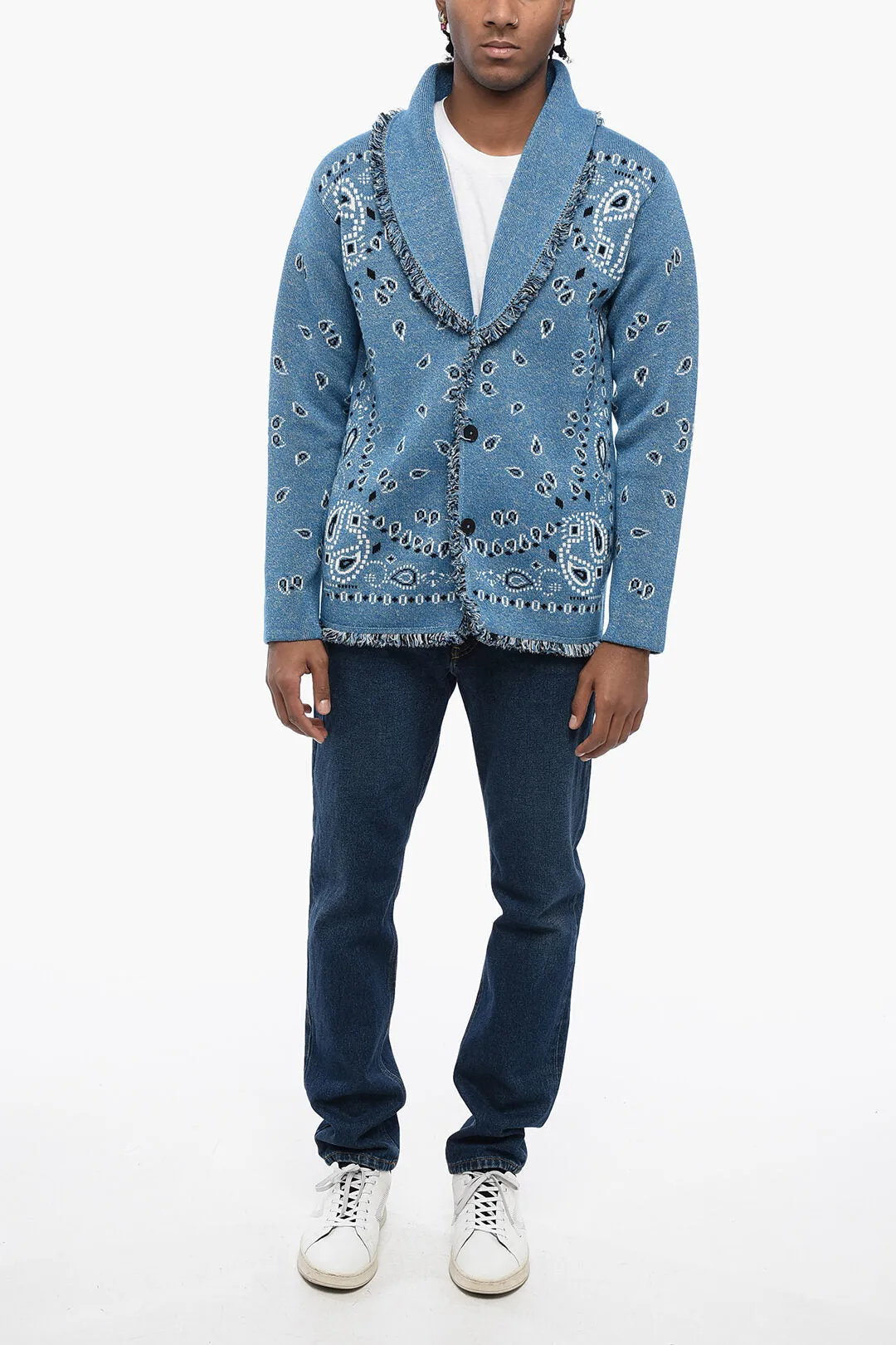 Alanui Jaquard Bandana Motif Cardigan with Fringed Detailing
