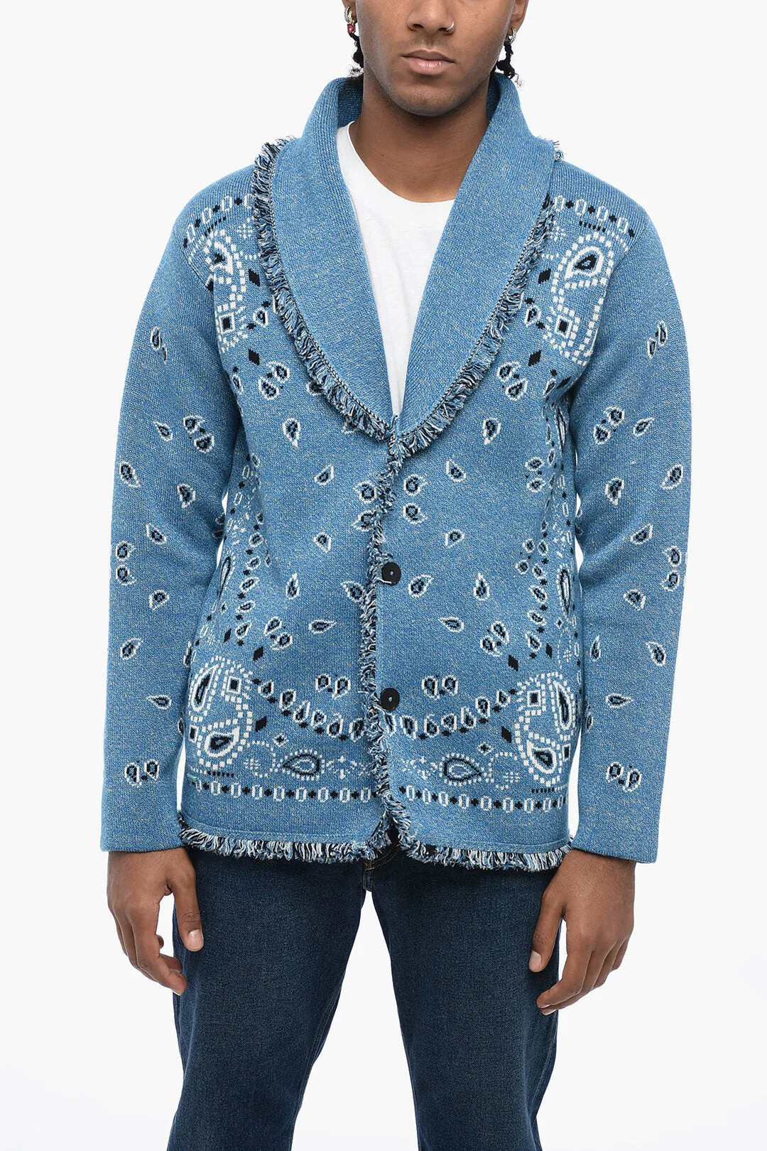 Alanui Jaquard Bandana Motif Cardigan with Fringed Detailing