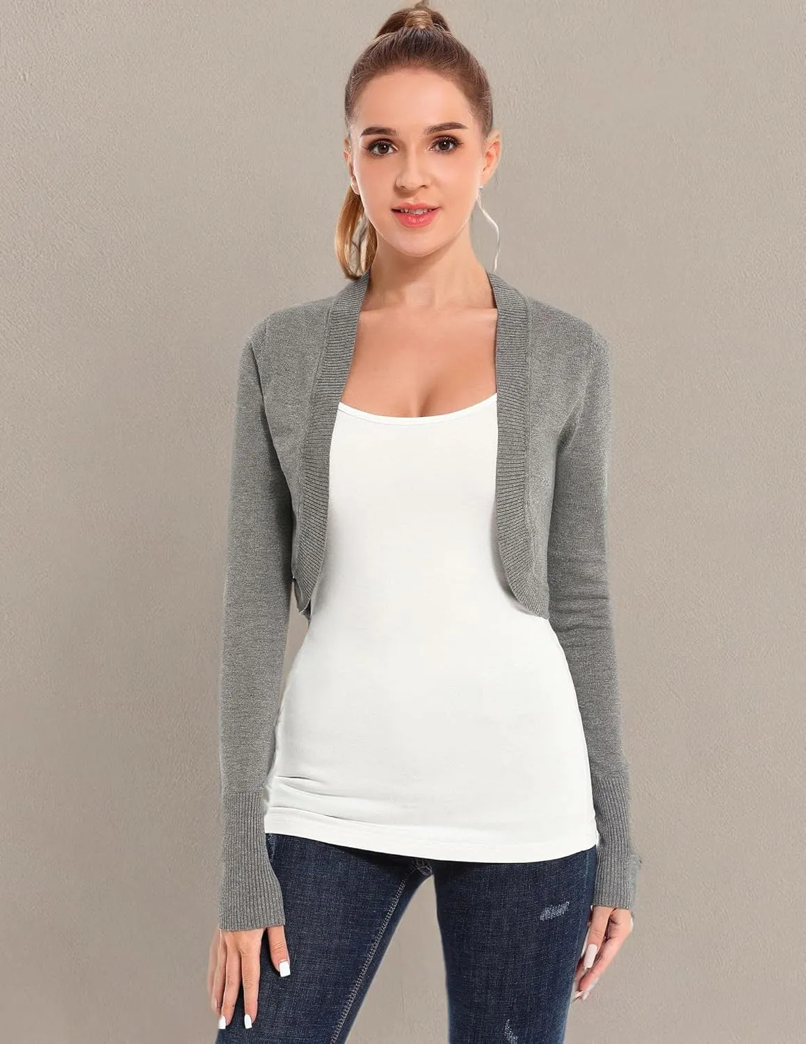 AmlieBoutik Women Long Sleeve Light Knit Bolero Shrug Cardigan