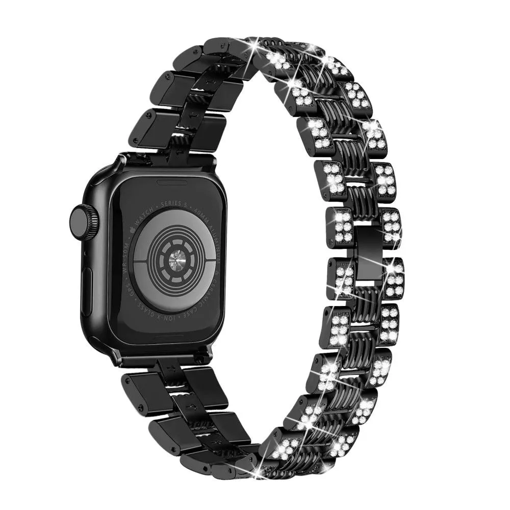 Apple Watch (45mm) rhinestone stainless steel watch strap   cover - Black / Black