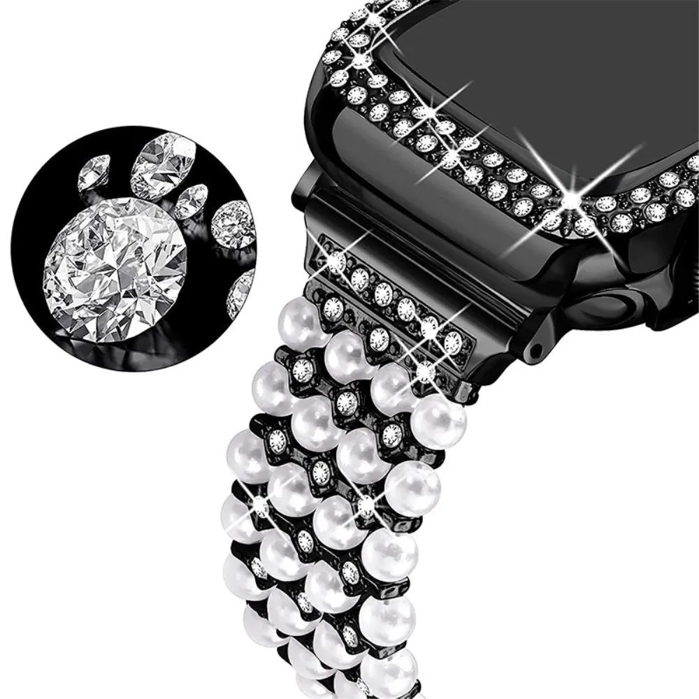 Apple Watch Series 3/2/1 38mm rhinestone faux pearl   elegant cover - Black