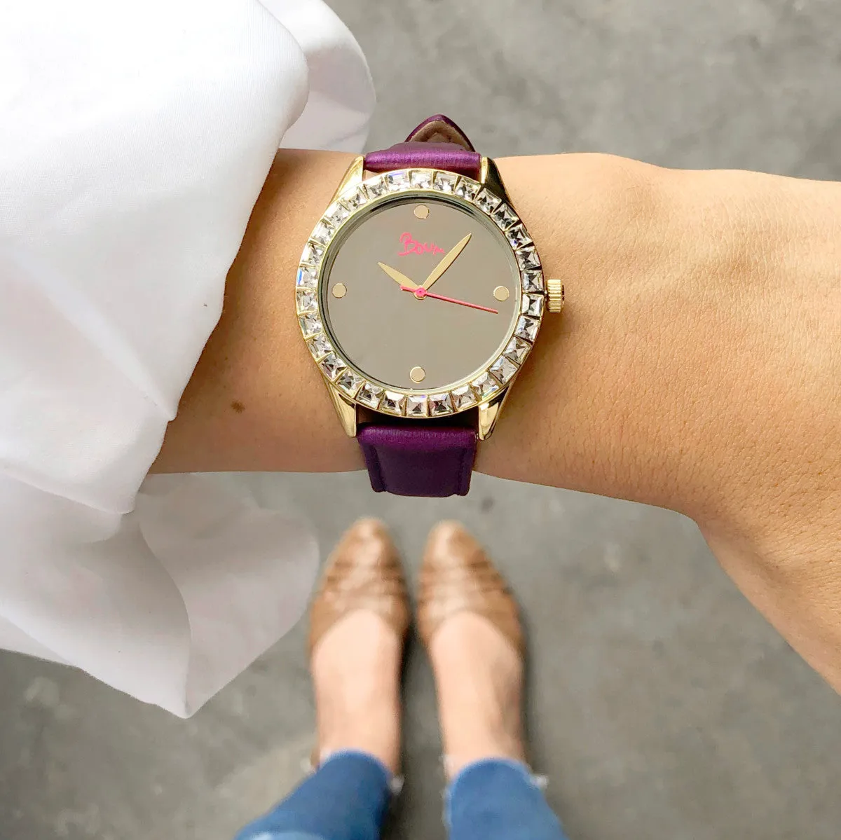 Boum Chic Mirror-Dial Leather-Band Ladies Watch