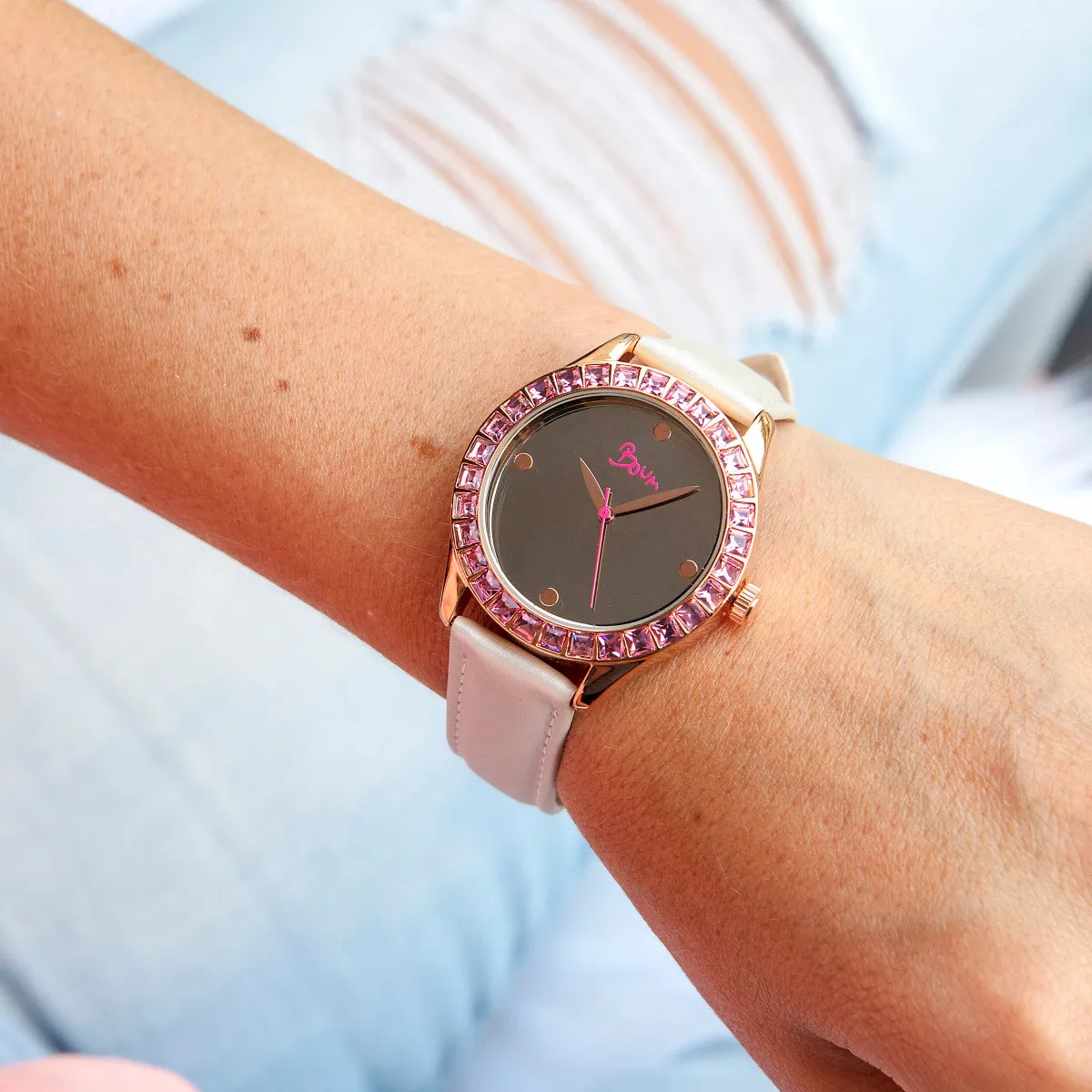 Boum Chic Mirror-Dial Leather-Band Ladies Watch