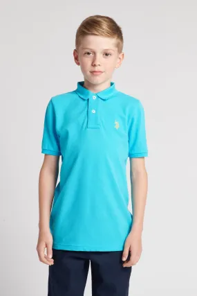 Boys Pique Polo Shirt in Blue Atoll