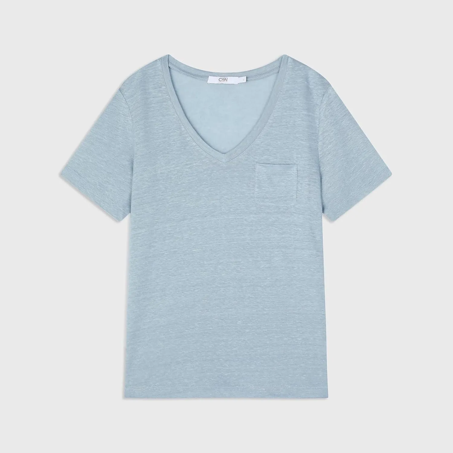 C4N Women's Basic Short Sleeve Summer Tops Shirt Linen Deep V-Neck T-Shirt Casual Top