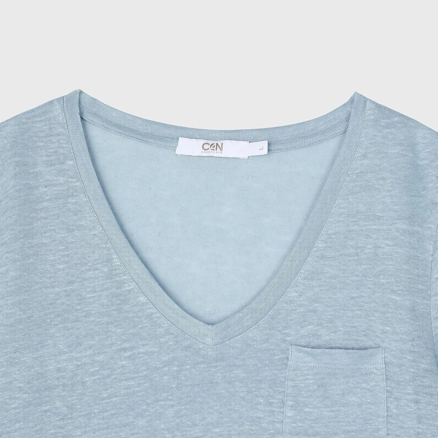 C4N Women's Basic Short Sleeve Summer Tops Shirt Linen Deep V-Neck T-Shirt Casual Top