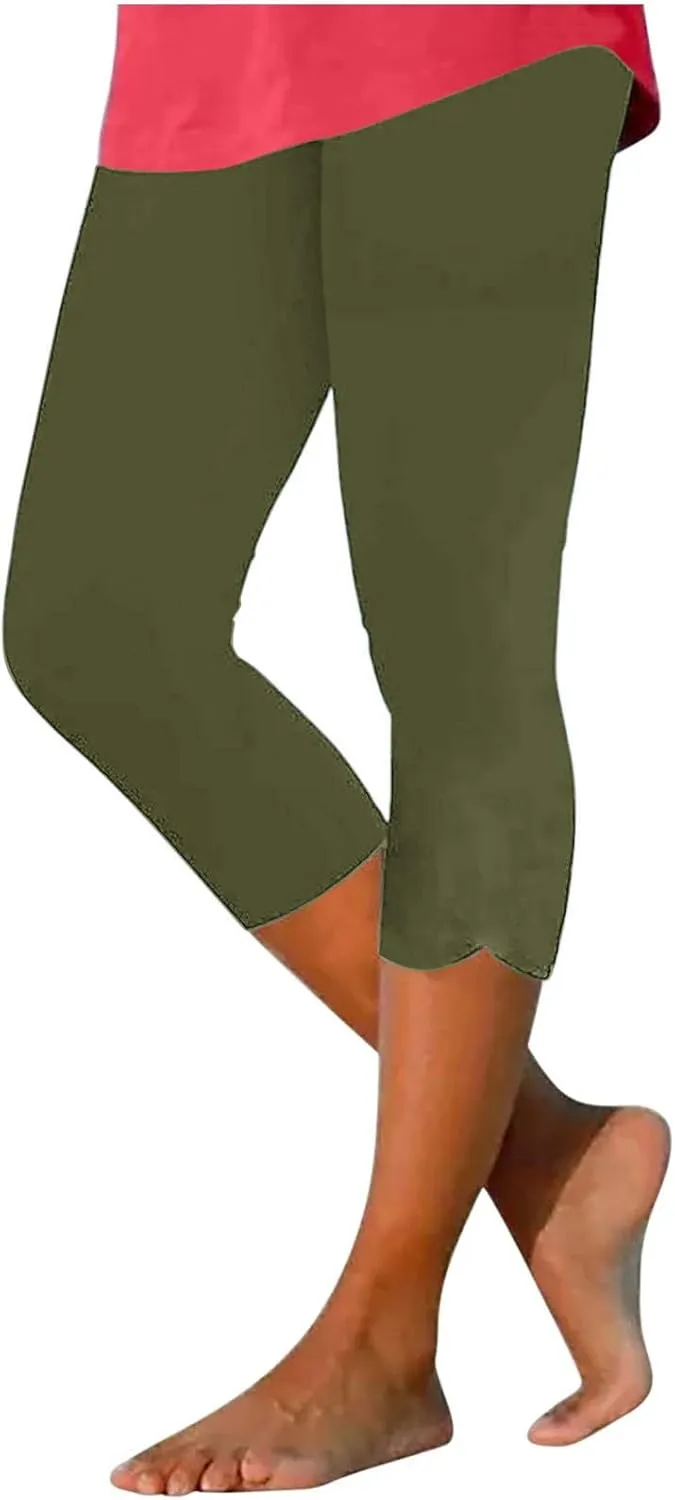 Capri Leggings for Women Dressy Cropped High Waist Yoga Pants Comfy Stretchy Leggings Workout Compression Shorts