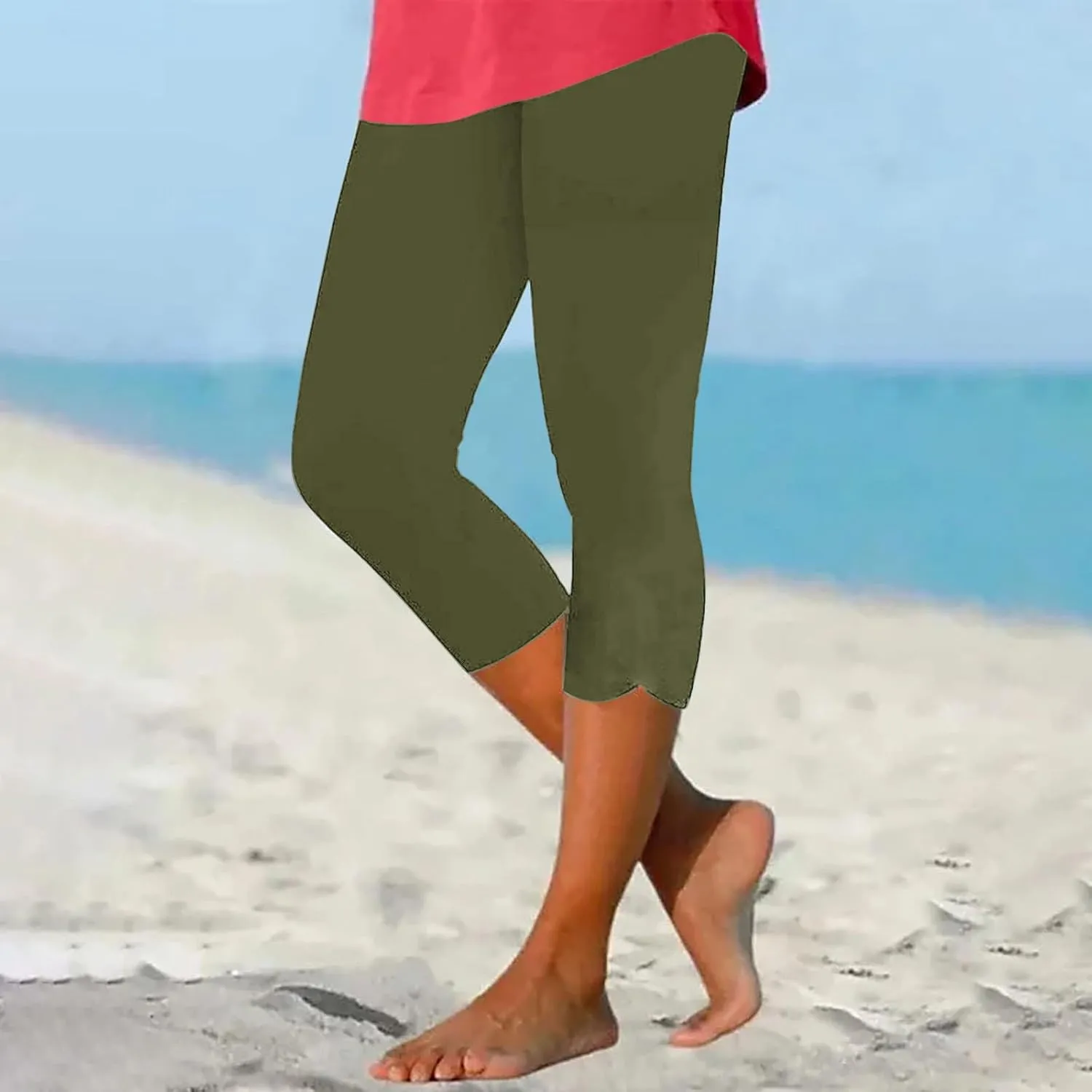 Capri Leggings for Women Dressy Cropped High Waist Yoga Pants Comfy Stretchy Leggings Workout Compression Shorts