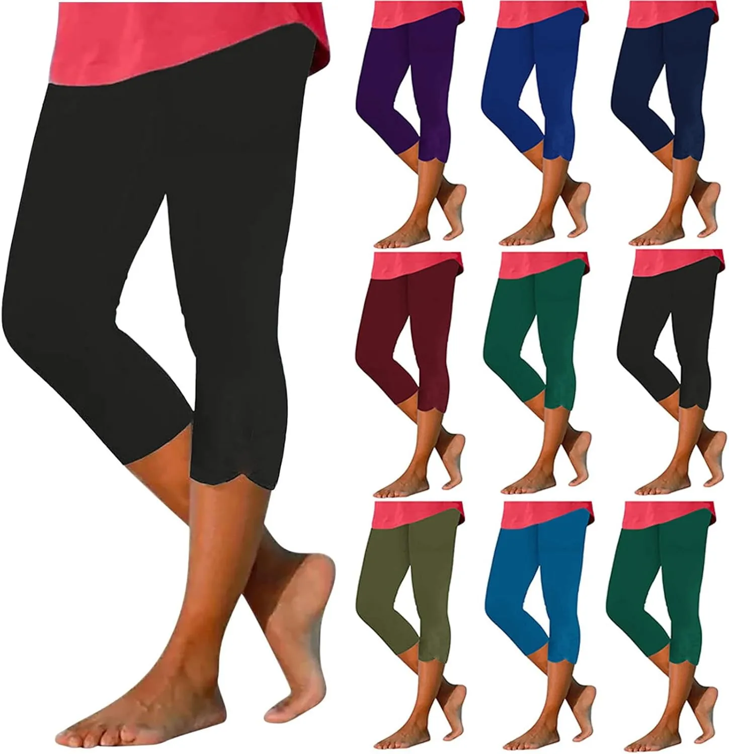 Capri Leggings for Women Dressy Cropped High Waist Yoga Pants Comfy Stretchy Leggings Workout Compression Shorts