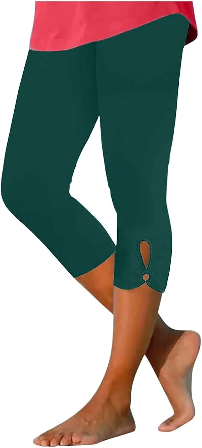 Capris Leggings for Women High Waist Cropped Pants Stretchy Workout Running Athletic Leggings with Pockets