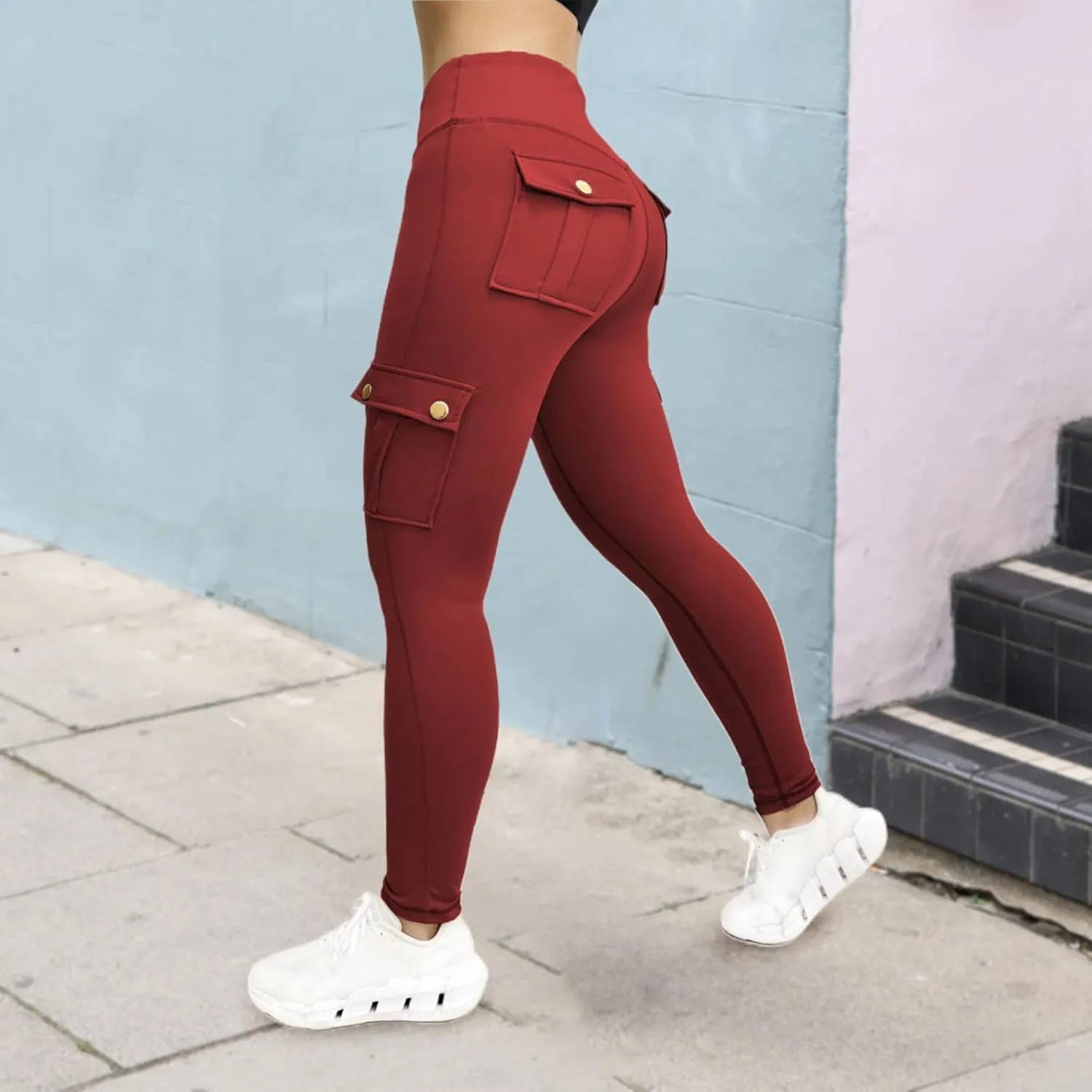 Cargo Leggings with Pockets for Women 2024 Tummy Control Stretchy Workout Leggings Athletic Running Yoga Pants