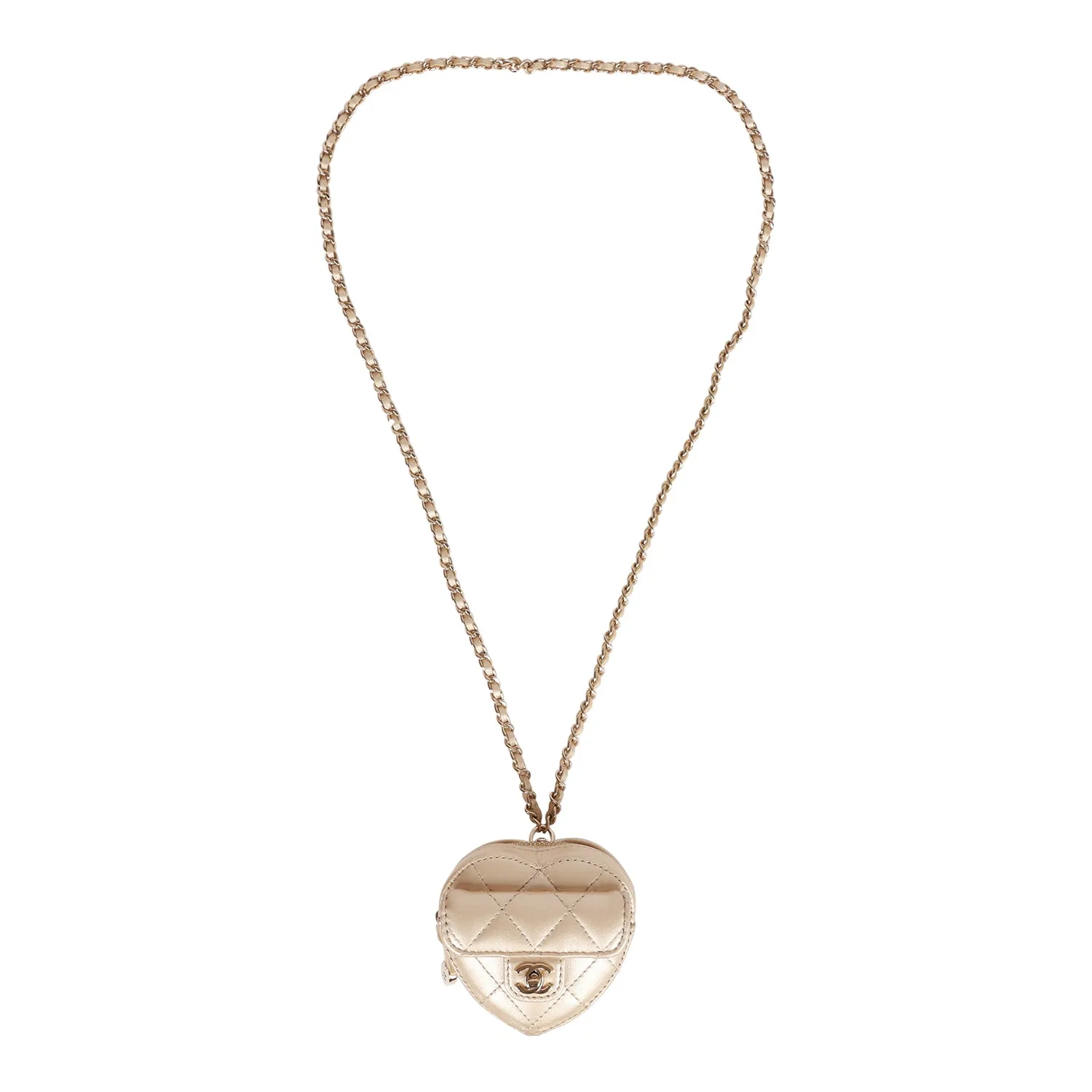 Chanel CC In Love Heart Necklace Bag Gold Lambskin Light Gold Hardware