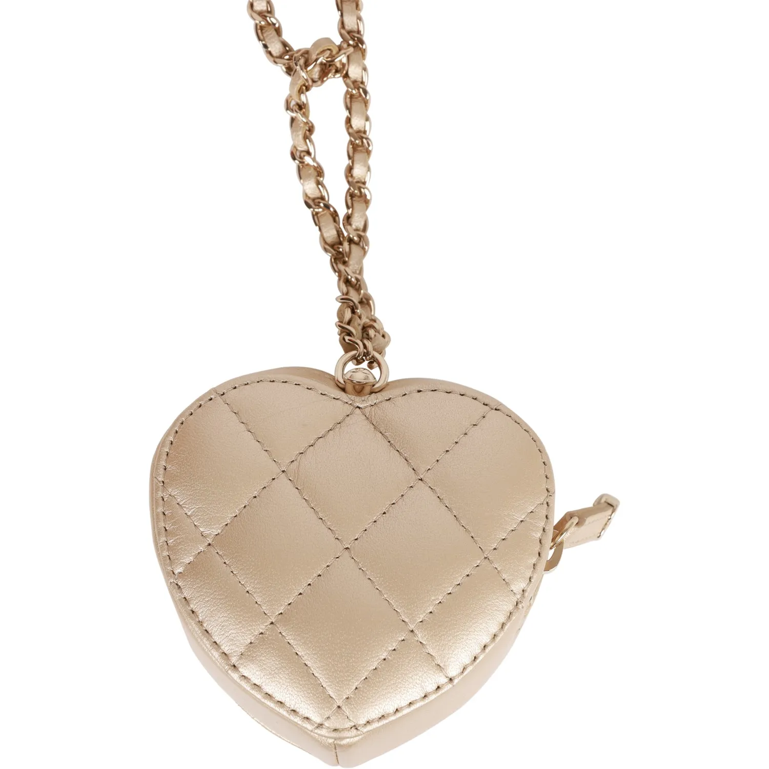 Chanel CC In Love Heart Necklace Bag Gold Lambskin Light Gold Hardware