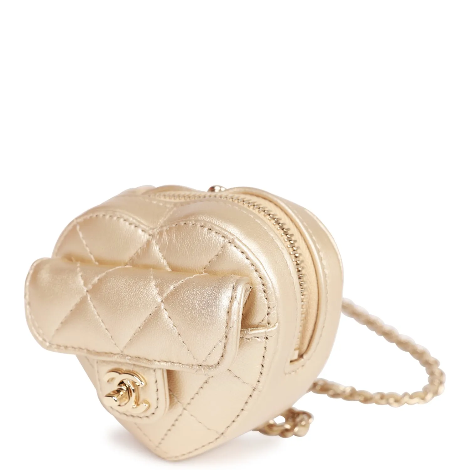 Chanel CC In Love Heart Necklace Bag Gold Lambskin Light Gold Hardware