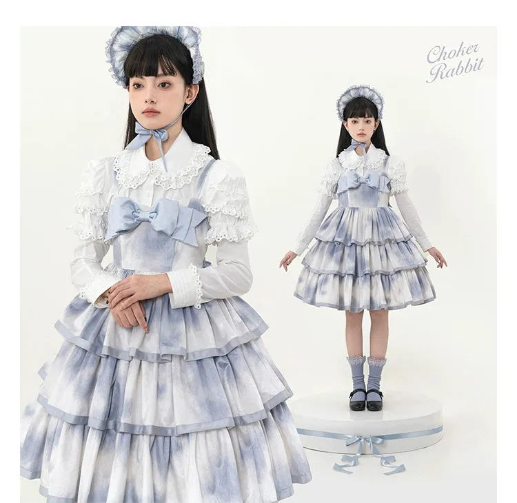Choker Rabbit~Tabby Cat~Elegant Lolita Cat Pattern Three-layers JSK Dress