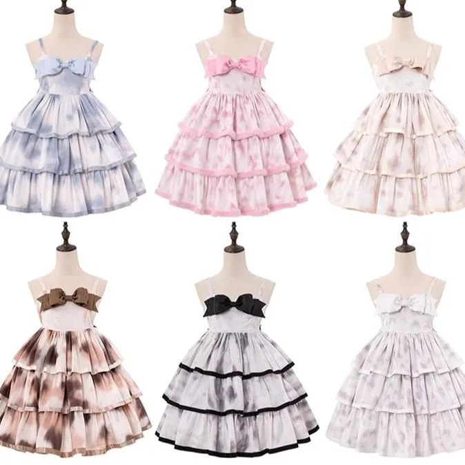 Choker Rabbit~Tabby Cat~Elegant Lolita Cat Pattern Three-layers JSK Dress