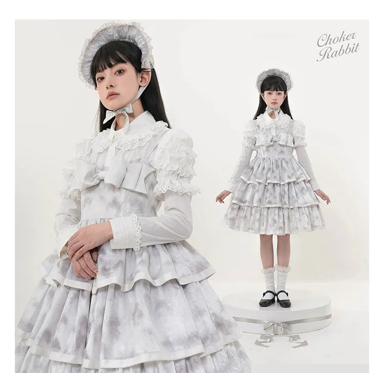 Choker Rabbit~Tabby Cat~Elegant Lolita Cat Pattern Three-layers JSK Dress