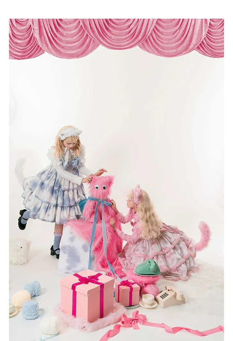 Choker Rabbit~Tabby Cat~Elegant Lolita Cat Pattern Three-layers JSK Dress