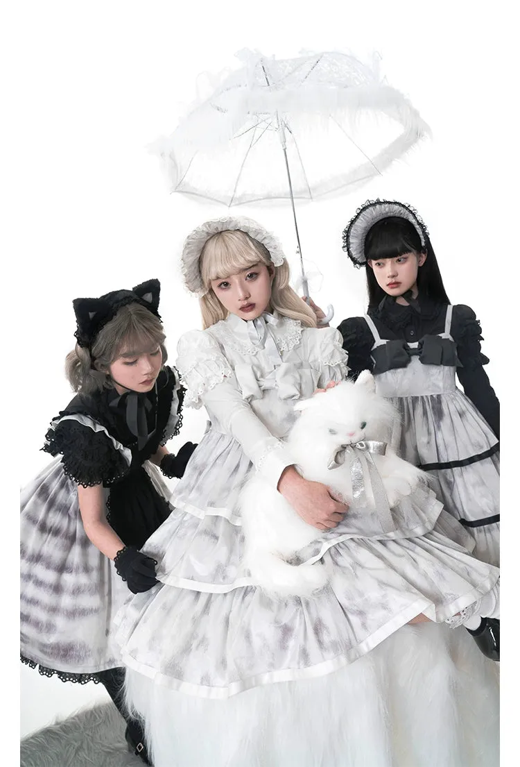 Choker Rabbit~Tabby Cat~Elegant Lolita Cat Pattern Three-layers JSK Dress