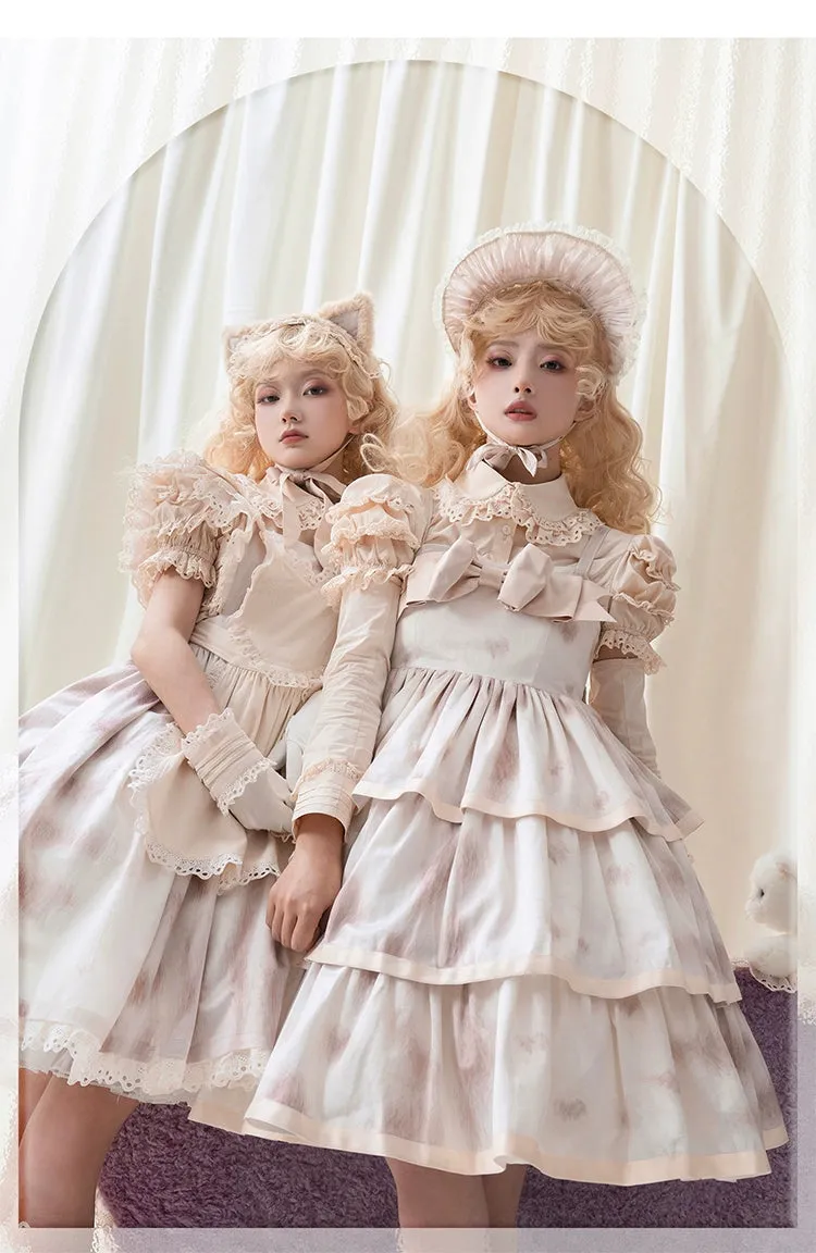 Choker Rabbit~Tabby Cat~Elegant Lolita Cat Pattern Three-layers JSK Dress