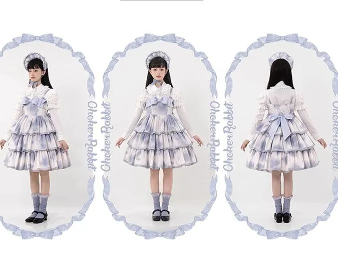 Choker Rabbit~Tabby Cat~Elegant Lolita Cat Pattern Three-layers JSK Dress