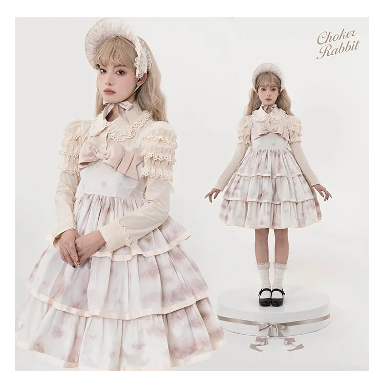 Choker Rabbit~Tabby Cat~Elegant Lolita Cat Pattern Three-layers JSK Dress
