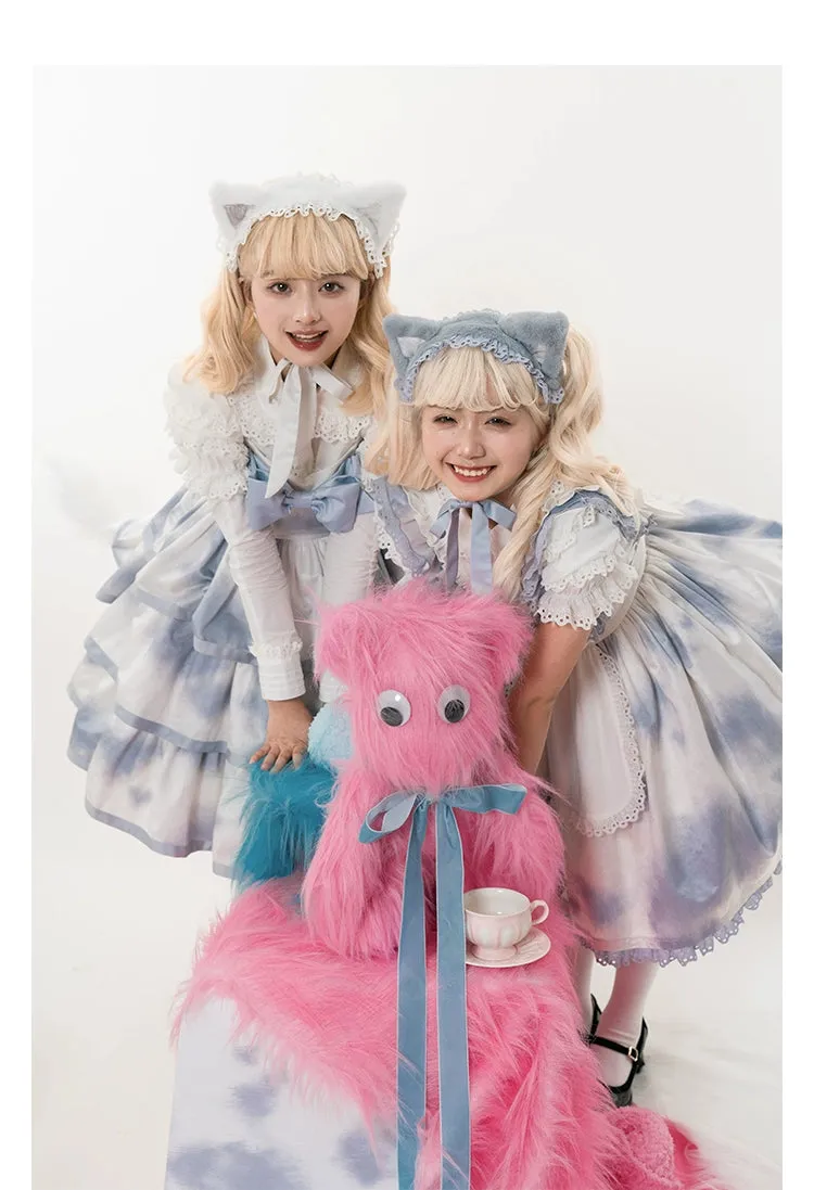 Choker Rabbit~Tabby Cat~Elegant Lolita Cat Pattern Three-layers JSK Dress