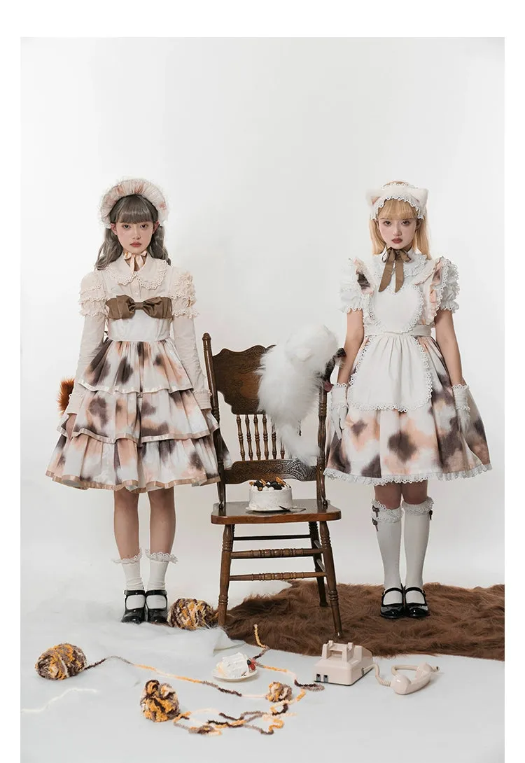 Choker Rabbit~Tabby Cat~Elegant Lolita Cat Pattern Three-layers JSK Dress