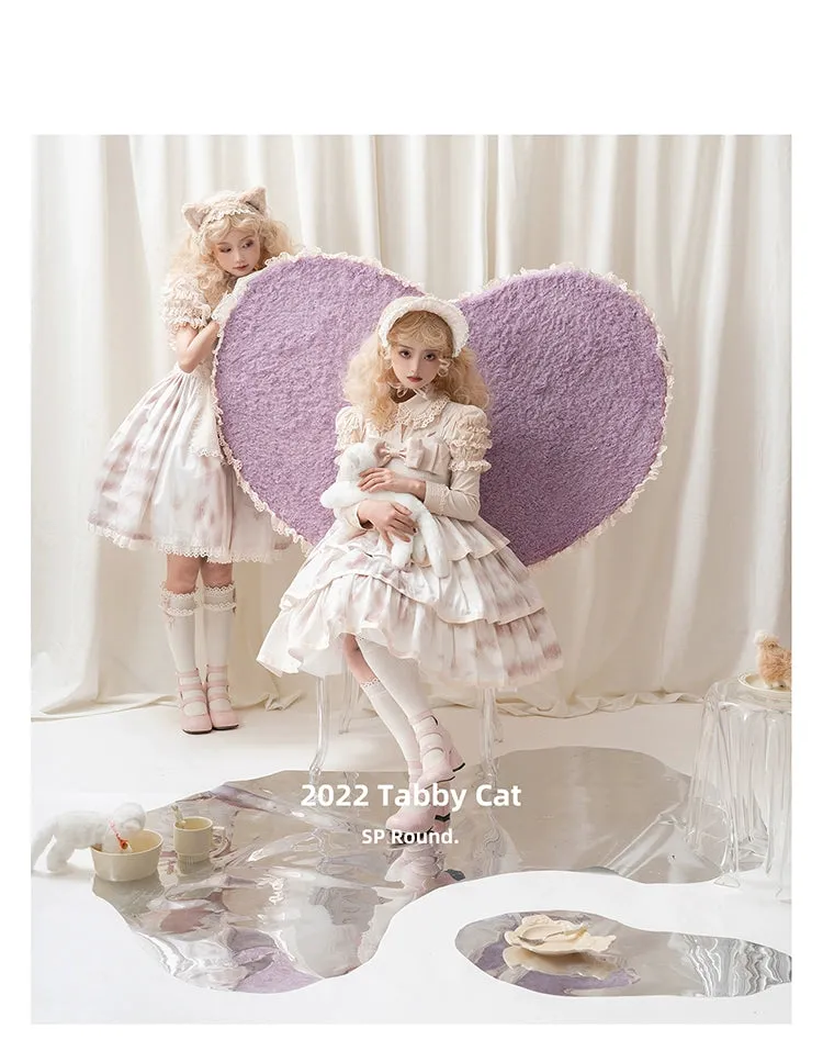 Choker Rabbit~Tabby Cat~Elegant Lolita Cat Pattern Three-layers JSK Dress