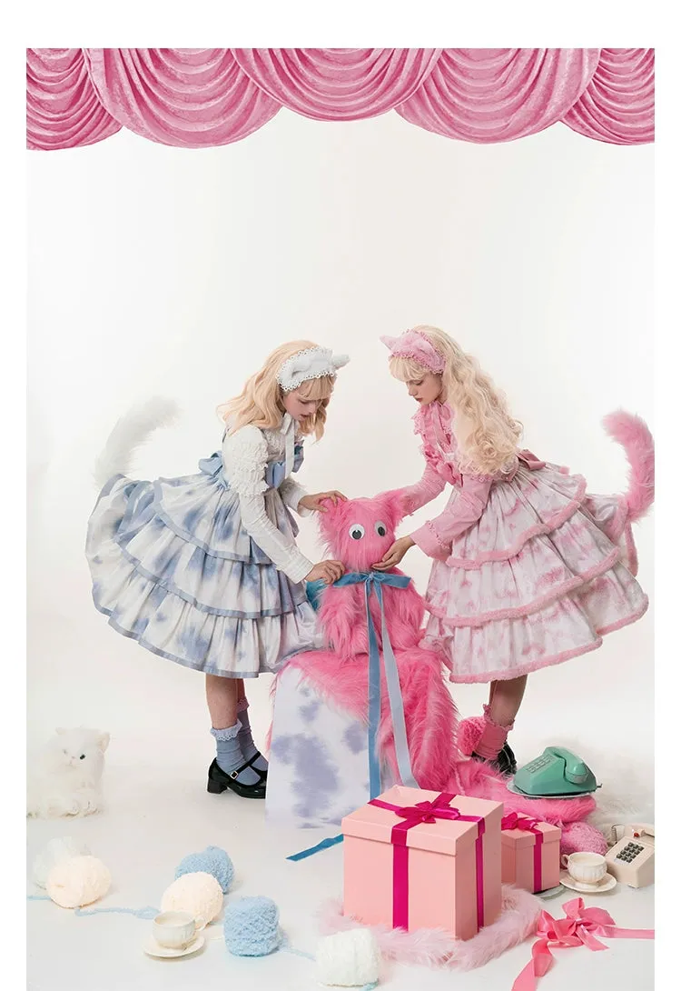 Choker Rabbit~Tabby Cat~Elegant Lolita Cat Pattern Three-layers JSK Dress