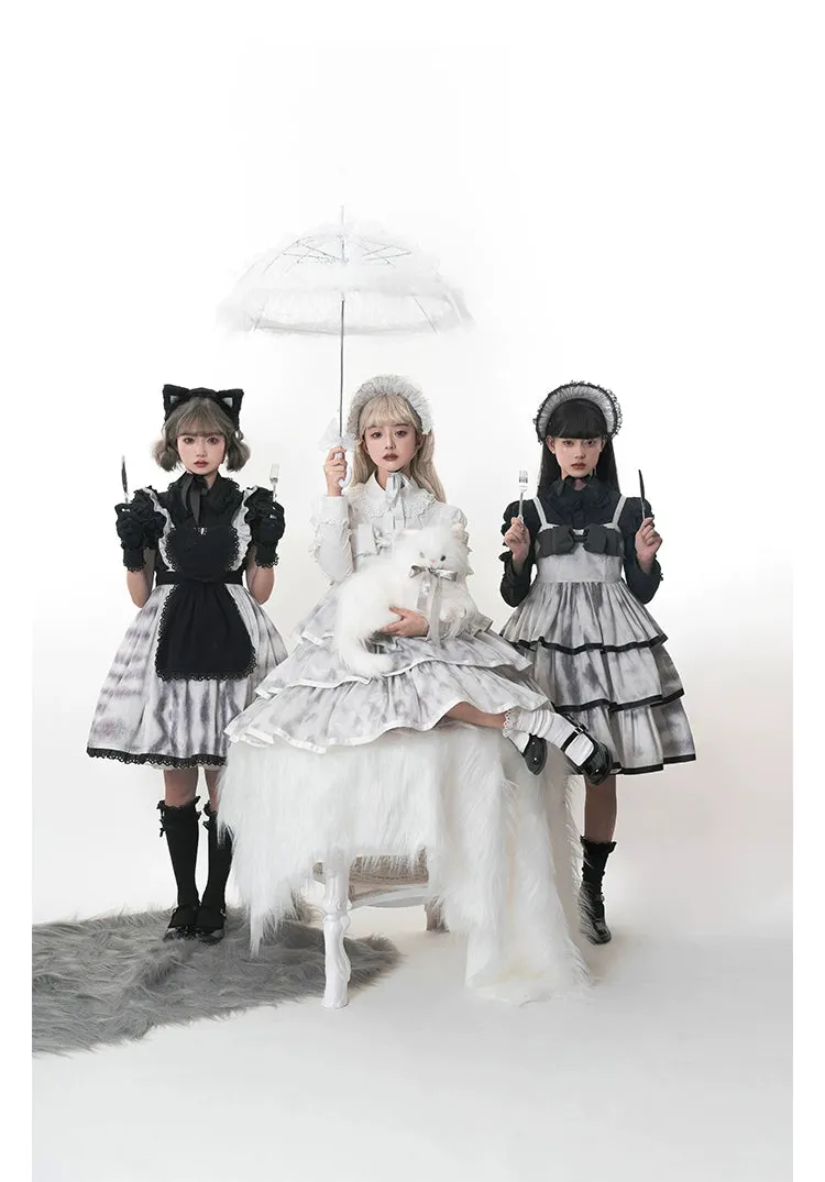 Choker Rabbit~Tabby Cat~Elegant Lolita Cat Pattern Three-layers JSK Dress