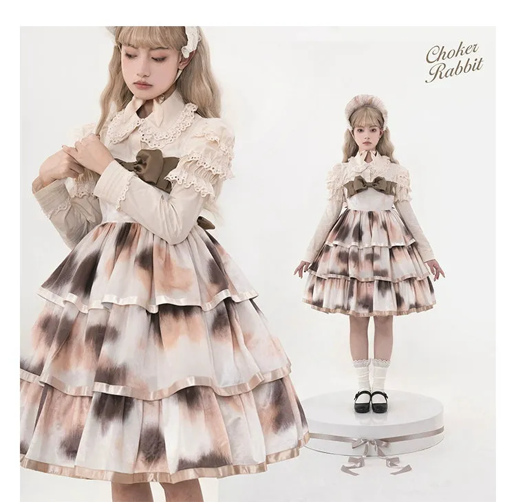 Choker Rabbit~Tabby Cat~Elegant Lolita Cat Pattern Three-layers JSK Dress