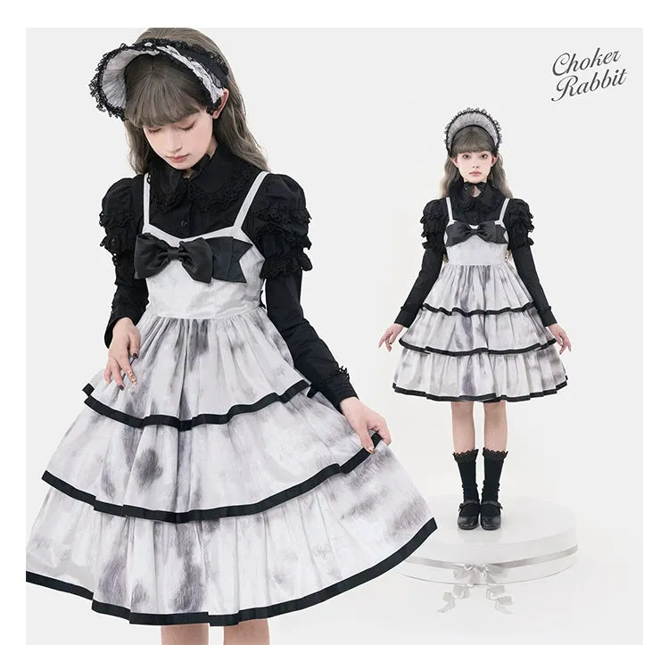 Choker Rabbit~Tabby Cat~Elegant Lolita Cat Pattern Three-layers JSK Dress
