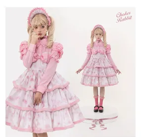 Choker Rabbit~Tabby Cat~Elegant Lolita Cat Pattern Three-layers JSK Dress