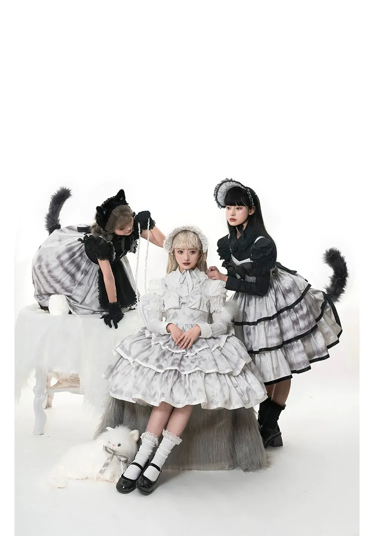 Choker Rabbit~Tabby Cat~Elegant Lolita Cat Pattern Three-layers JSK Dress