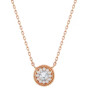 Classic Women's Necklace - Rose Gold Plated Round CZ Rope Design Border | M-7086-RG