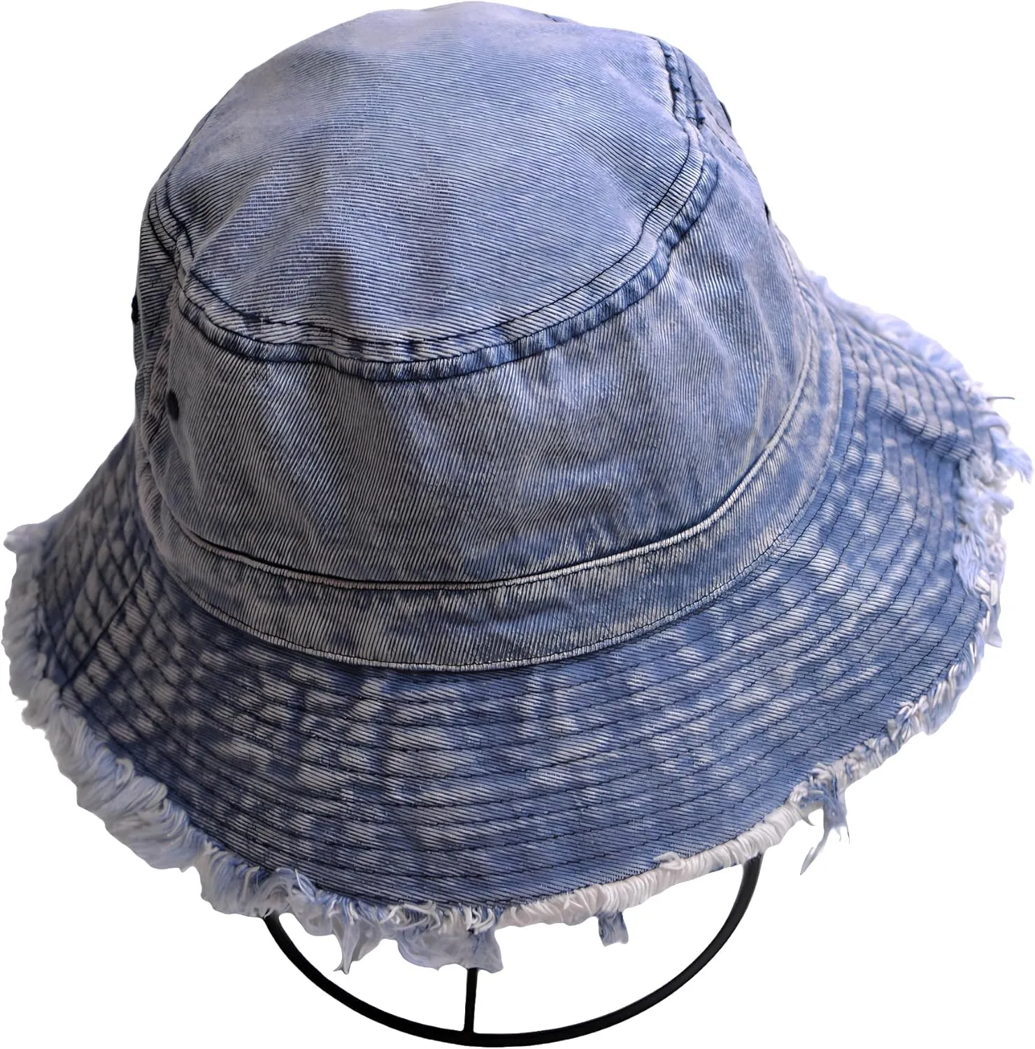 Cotton Distressed Denim Bucket Hat for Women Casual Packable Lightweight Outdoor Patchwork Frayed Sun Hat