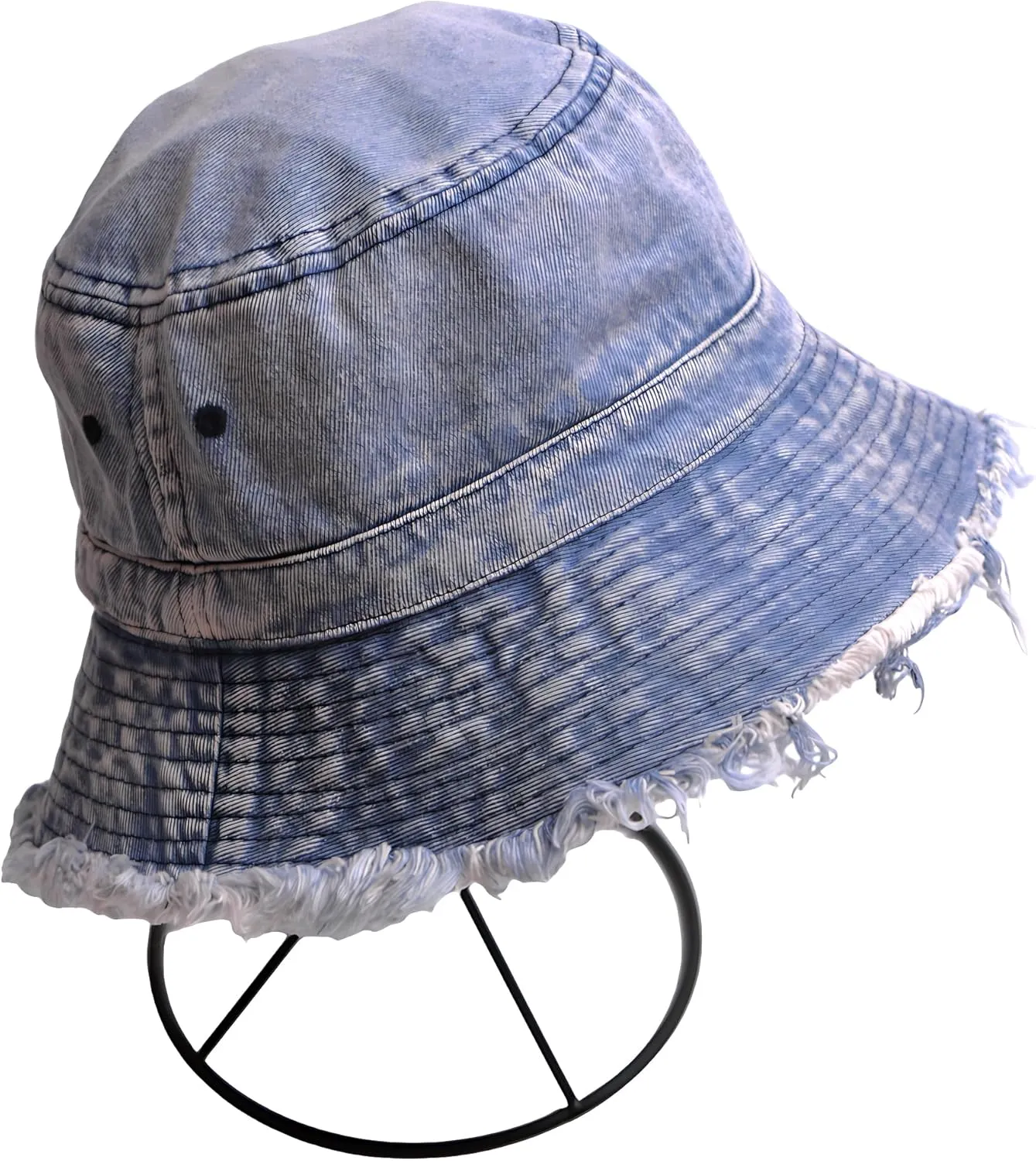 Cotton Distressed Denim Bucket Hat for Women Casual Packable Lightweight Outdoor Patchwork Frayed Sun Hat