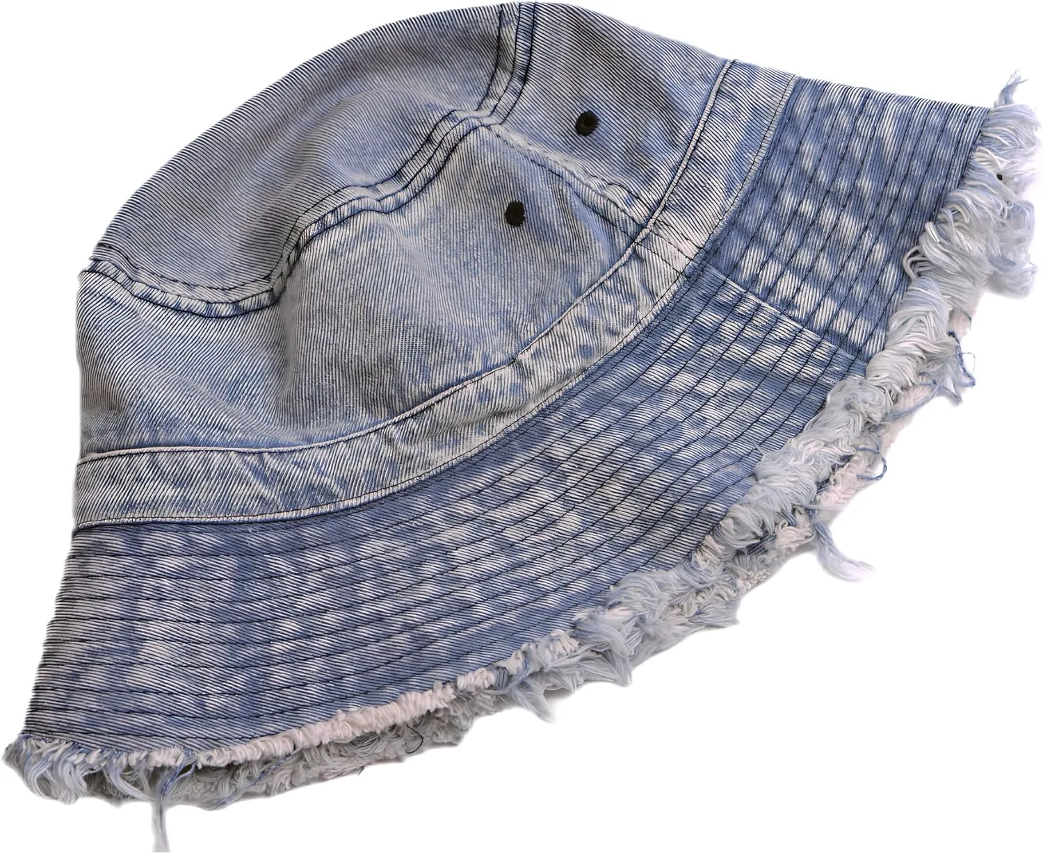 Cotton Distressed Denim Bucket Hat for Women Casual Packable Lightweight Outdoor Patchwork Frayed Sun Hat