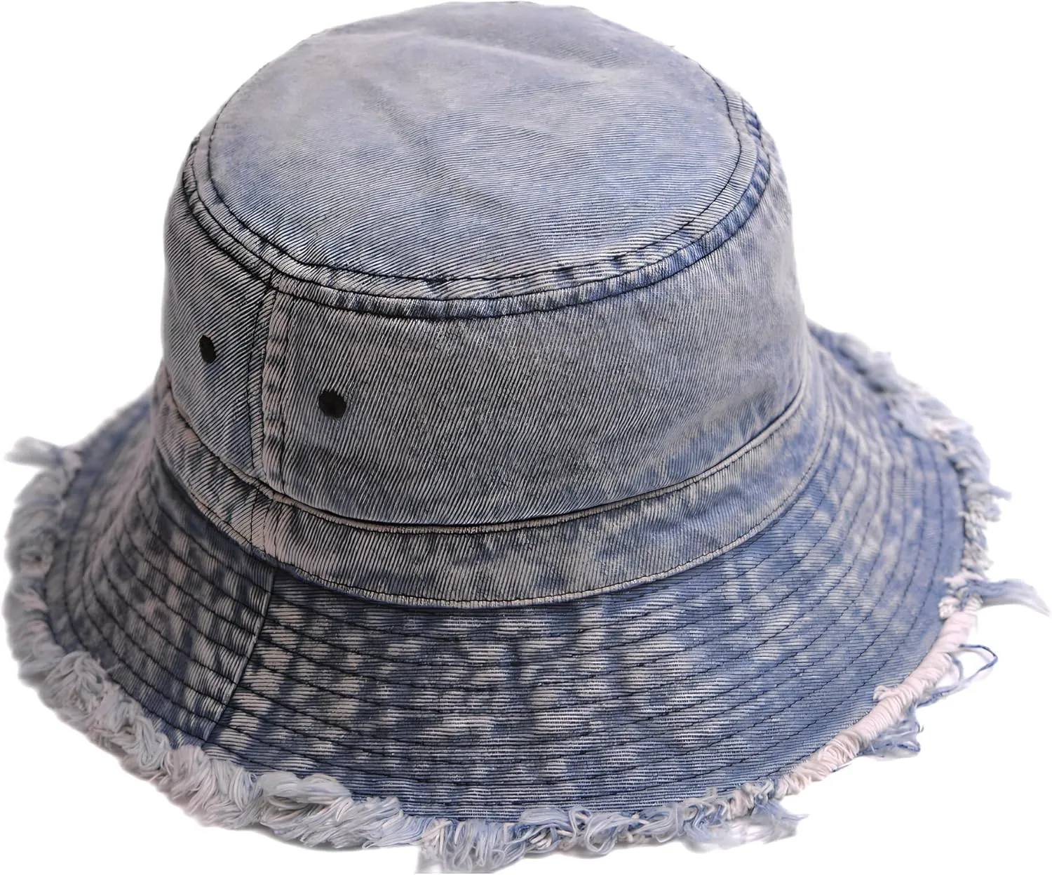 Cotton Distressed Denim Bucket Hat for Women Casual Packable Lightweight Outdoor Patchwork Frayed Sun Hat