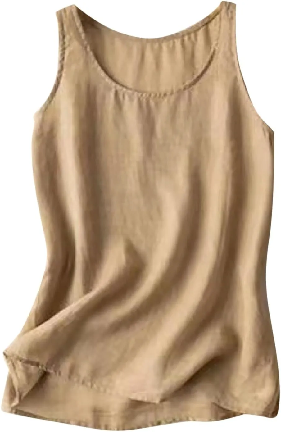 Cotton Linen Tank Tops for Womens Summer Sleeveless Crewneck Blouse Casual Solid Color Loose Basic Shirt Plus Size