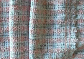 Couture Sweetly Elegant Ballet Pink & White Plaid Cotton Blend Bouclé Suiting (Made in Italy)