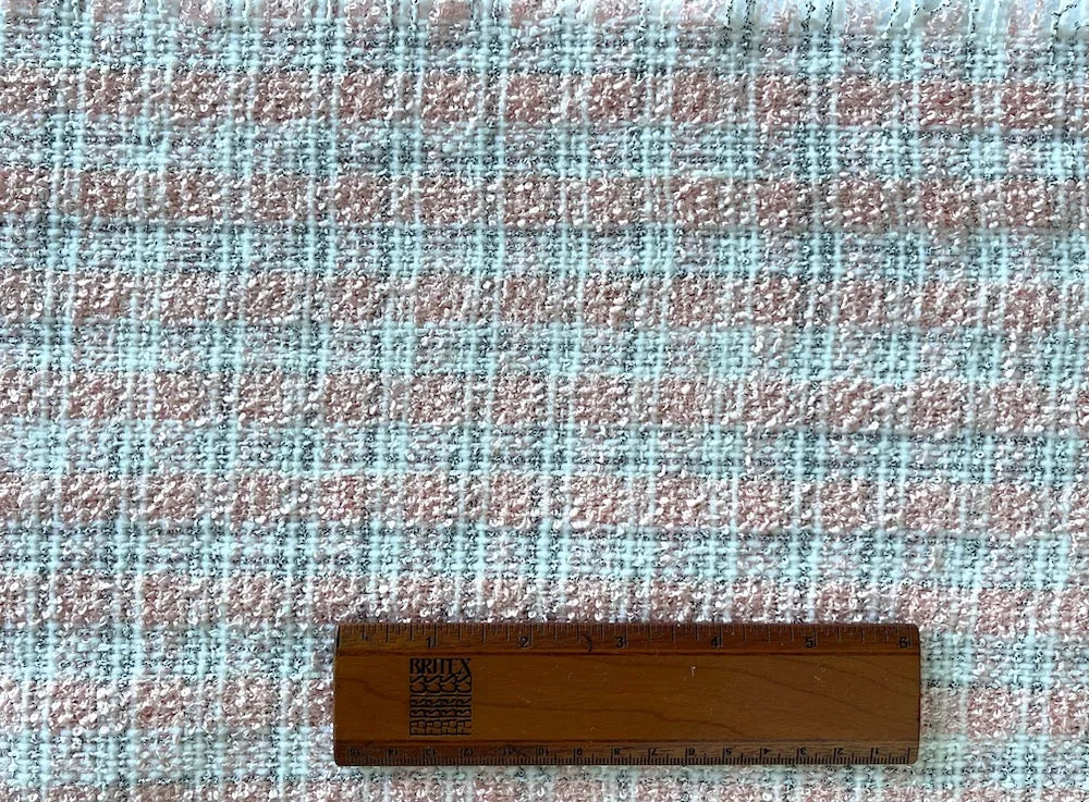 Couture Sweetly Elegant Ballet Pink & White Plaid Cotton Blend Bouclé Suiting (Made in Italy)